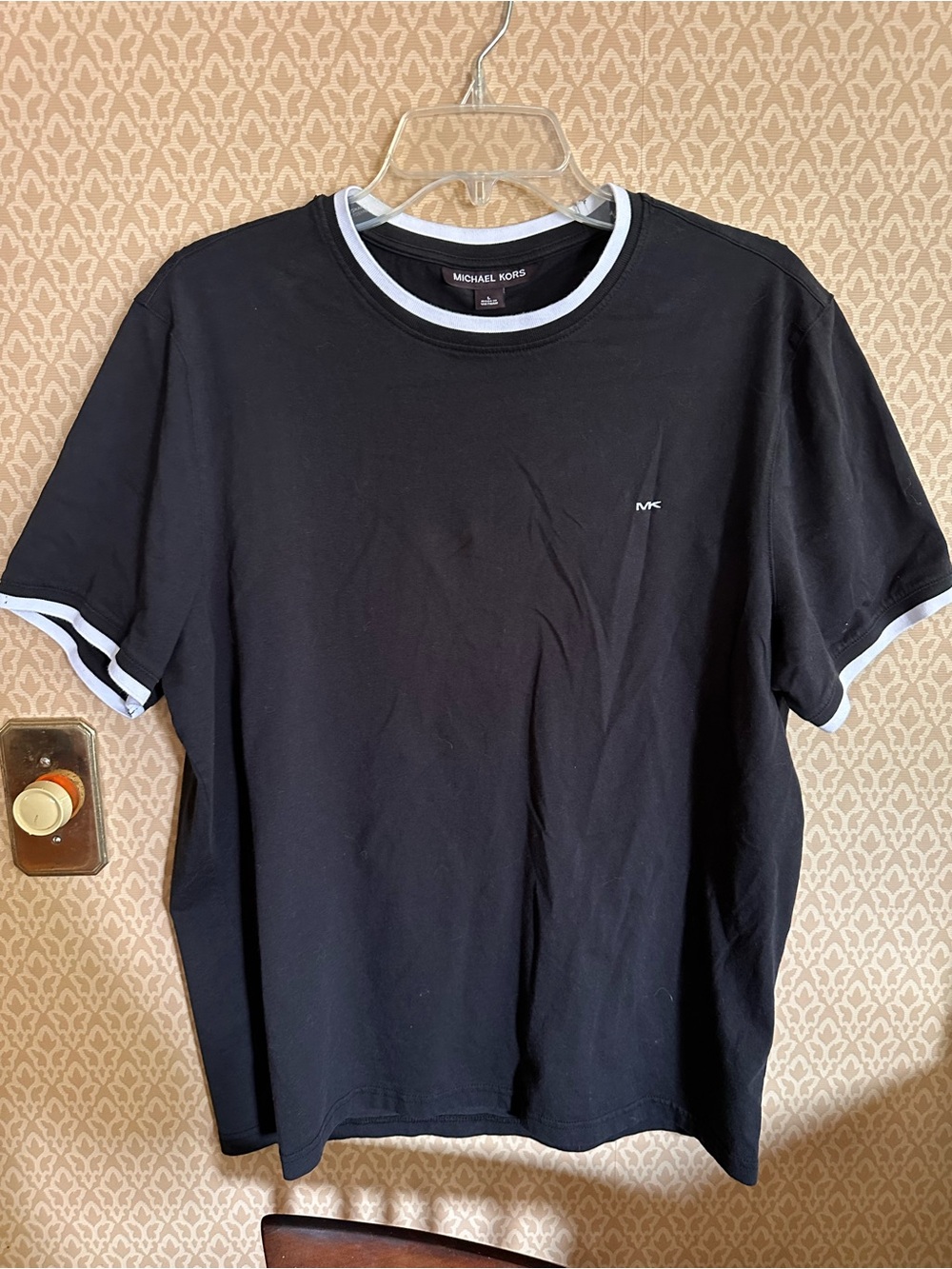 Michael Kors Men's Black Crewneck T-Shirt with White Trim